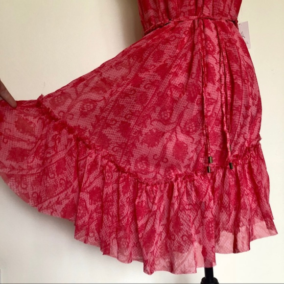 Rachel Roy Maraschino Pink Rose Flowy Spaghetti Strap Mini Ruffle Dress NWT - Picture 3 of 6